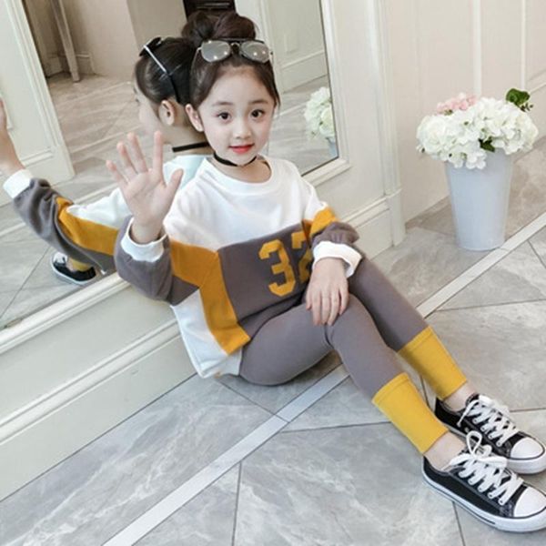 

clothing sets girls tracksuit 2021 children's t-shirt striped pants autumn spring kids sport suits clothes set 6 8 10 12 years, White