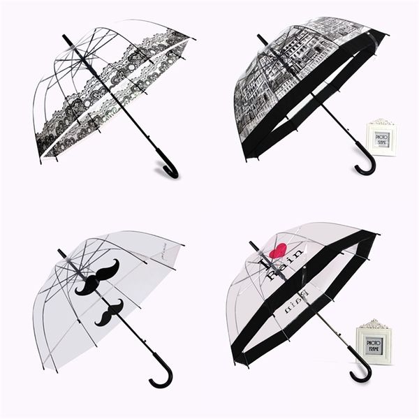 Transparenter Regenschirm mit kleinem Bart und langem Griff, superleicht, Cartoon-Spitze, Apollo 3D, 8 Knochen, halbautomatisch, s 210721