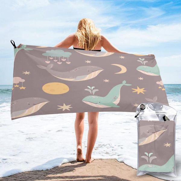 

towel bath space whales pattern quick dry large thin absorbent soft for home travel camping swimming beach sport