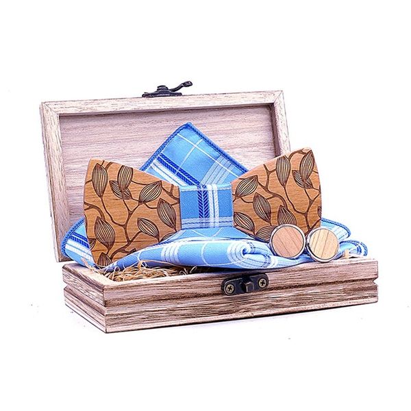 

brother group bow tie groom wedding bow tie male wooden knot cufflink pocket square scarf wooden box set western jewelry, Blue;purple