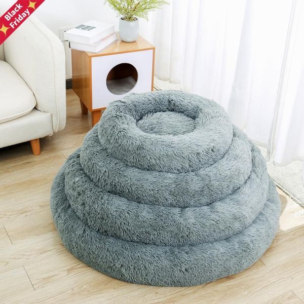 

overseas shipment s-xl faux fur dog beds for medium big dogs self warming indoor round pillow cuddler pet sofa cushion kennels & pens