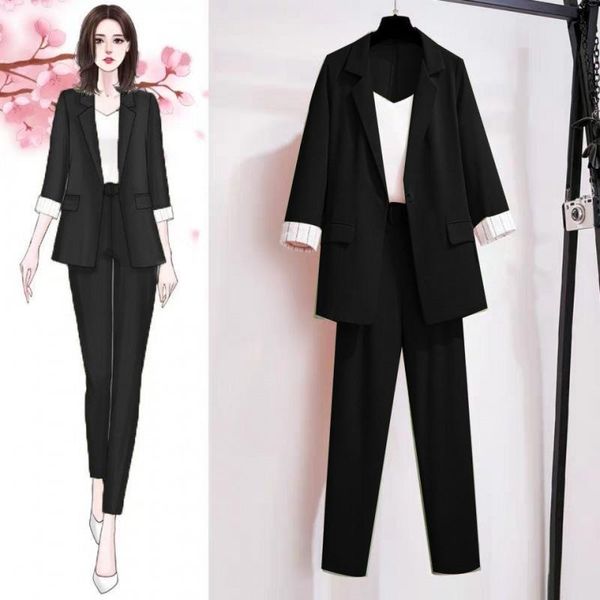 

women's two piece pants loose thin suit high waist casual vest three-piece coat spring and summer korean style, White