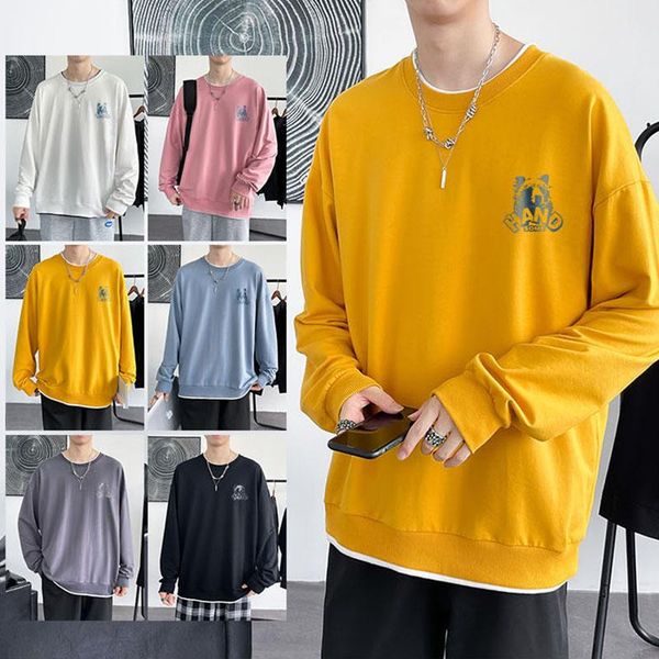 

men's hoodies & sweatshirts pullovers loose long sleeves autumn man cloth fashion hoodie men fake two all-match thin section streetwea, Black