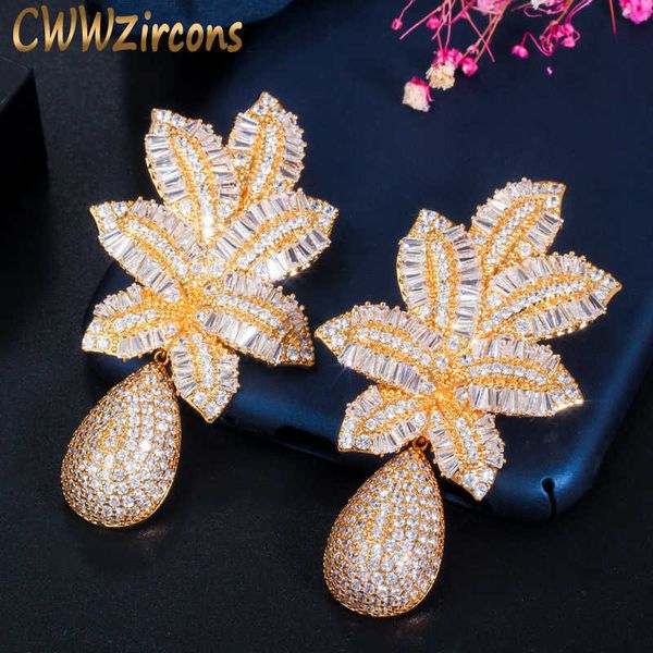 

gorgeous full cubic zirconia paved long big statement dubai 18k gold african nigerian bridal wedding earrings cz647 210714, Silver