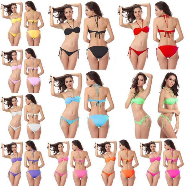

women's swimwear push up bikini set women female girls swimsuit wear beach bathing suit strapless bikinis solid color, White;black