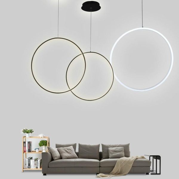 

pendant lamps modern led chandelier lights round ring circle lamp home for living room lighting indoor black lustre fixture