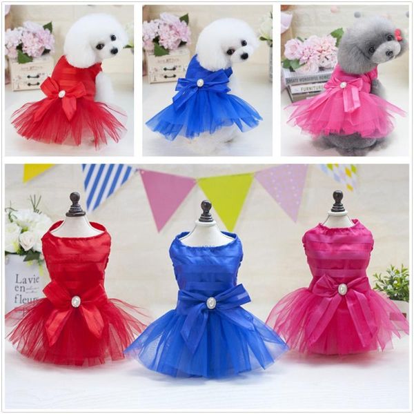 

dog apparel spring summer strap striped tutu dresses bow seersucker dress pet