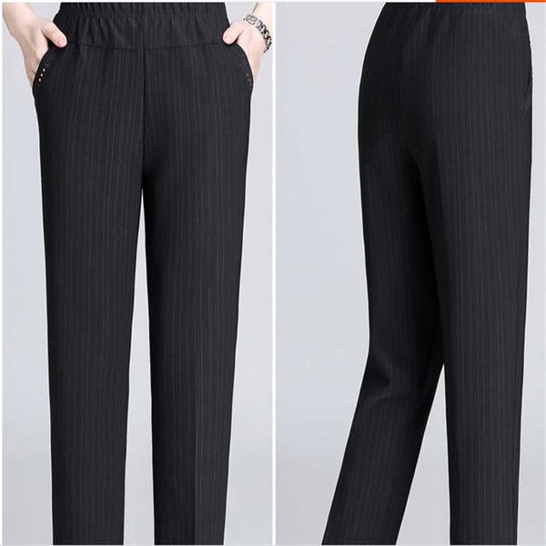 

women's pants & capris 2021 autumn winter middl aged women stripe warm velvet elastic waist casual straight female trousers plus size c, Black;white