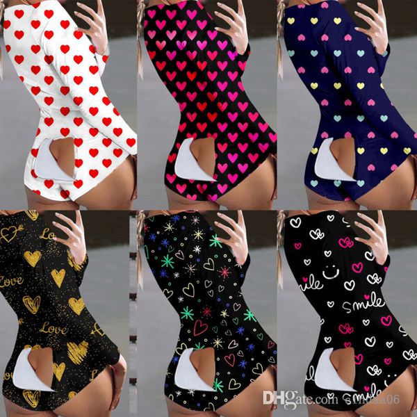 

valentines day bodysuit women onesies jumpsuit tracksuits printed button functional button flip pajamas rompers, Gray