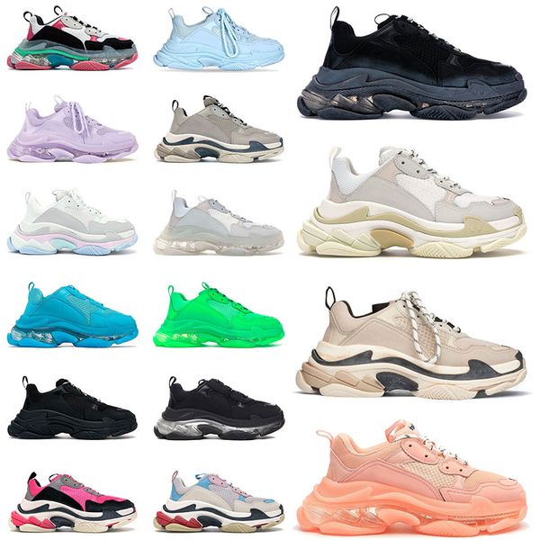 

triple s sneakers designer shoes for mens womens paris neon green black ivory white sail blue 17fw luxury trainers outdoor jogging walking