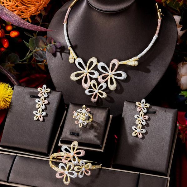 

earrings & necklace jimbora luxury bridal gorgeous big bangle ring 4pcs jewelry set for women lady wedding jewellery, Silver