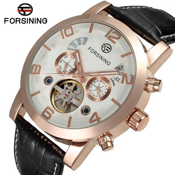 

men automatic mechanical tourbillon watch luxury fashion leather sport watches mens relogio masculino wristwatches, Slivery;brown