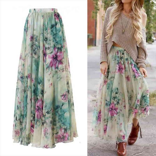

boho hippy women summer floral long maxi skirt beach sundress party casual, Black