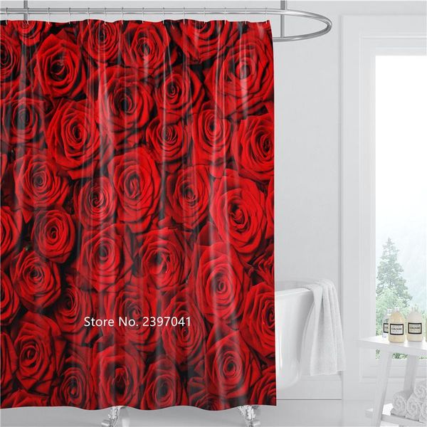

home decor red rose shower curtain washable partition waterproof and mildew proof belt hook valentine gift curtains