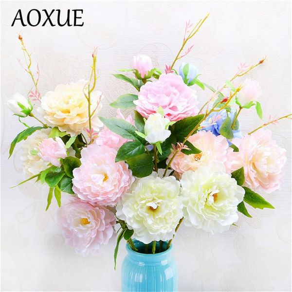 

upscale 90cm 3 heads single dutch peony simulation fake flower home living room garden wedding decoration decorative flowers & wreaths