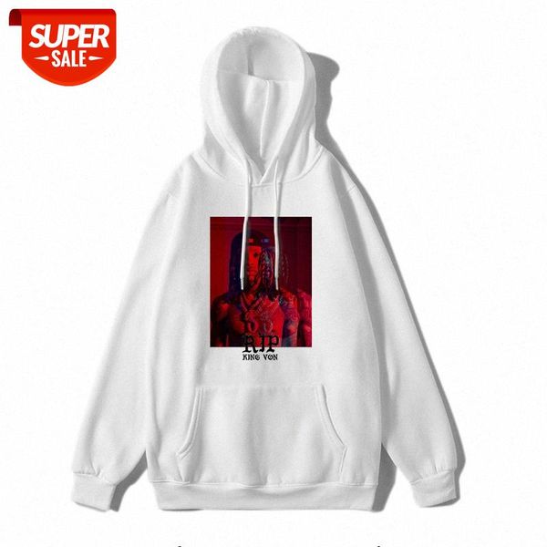 

rip king von rap men's and women's hoodie loose large size #wq99, Black