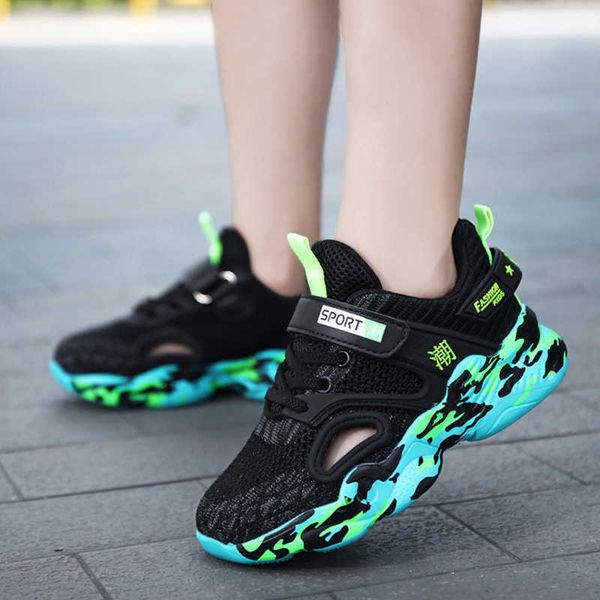 

boys sports shoes summer children breathable hollow mesh surface sneakers girls comfortable light fly woven shoes 210713, Black