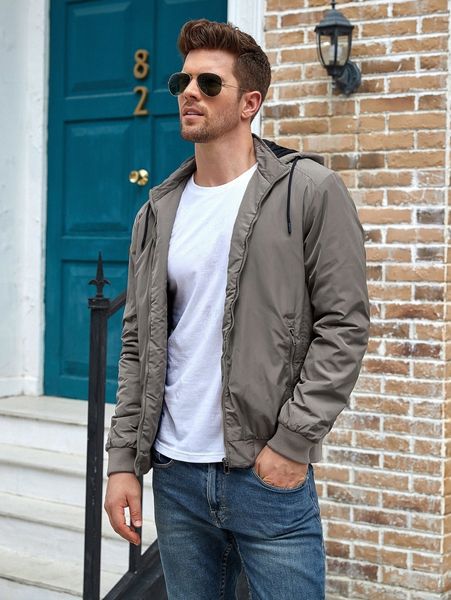 

men drawstring hooded zipper jacket 89xp#, Black;brown