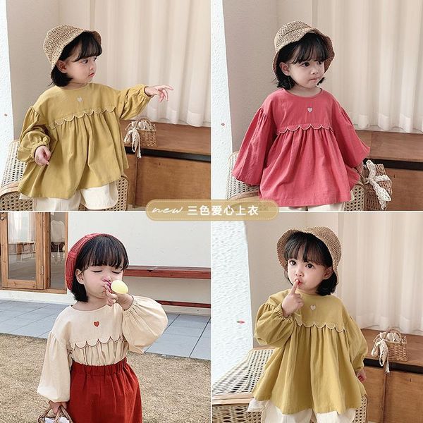 

shirts 2021 spring baby girls love double cotton washed children elasticity loose long sleeve, White;black