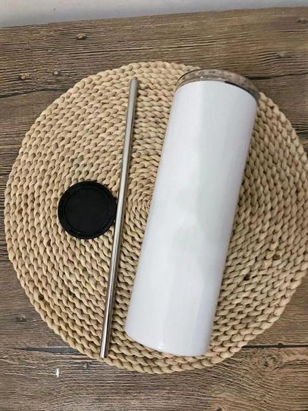 

pieces straight stainless steel tumbler 20oz skinny perfect for sublimation with metal straw and rubber bottom water bottles