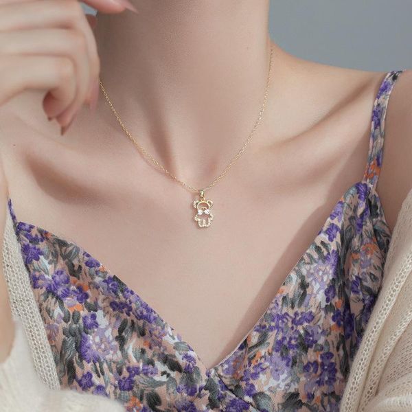 

pendant necklaces necklace jewelry fashion bear for women zircon inlaid with pearl collares gold-chain grade quality gift, Silver