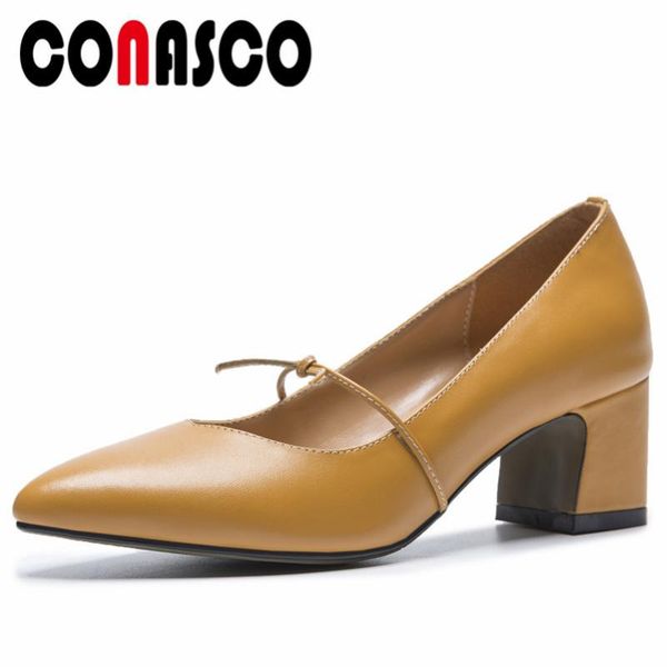 

women basic pumps genuine leather spring autumn high heels shoes woman pointed toe casual office mary janes dress, Black
