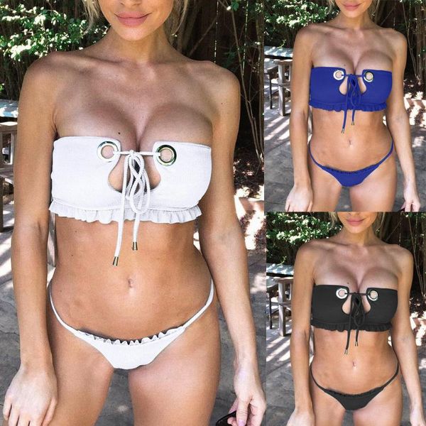 

women's swimwear 2021 women solid bikini set push up bra beach beachwear swimsuit bathing suits summer plus size banador, White;black