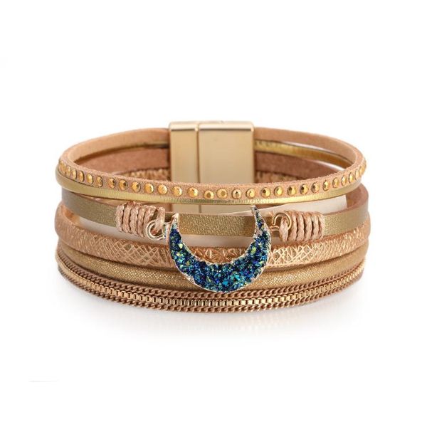 

bangle ornapeadia 2021 bracelet for women ethnic style creative personality multi-layer woven leather moon luxury jewelry, Black