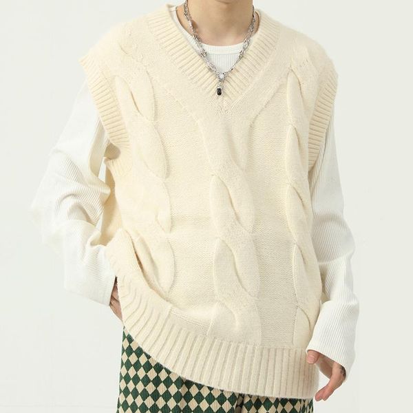 

men's vests wear autumn winter sleeveless sweater vest korean tide outside overlapping pullover knitted cloth 2021, Black;white