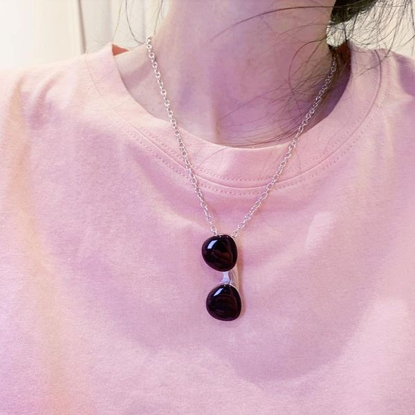 

pendant necklaces minimalist fashion style sunglass punk hiphop sunglasses chain necklace for women jewelry girls party gift, Silver