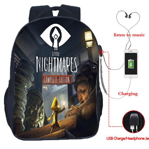 

backpack game little nightmares 2 usb charging for teenager cartoon schoolbags students bookbag travel bags men lapbackpacks