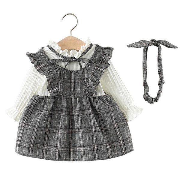 

girl's dresses girl plaid dress bow headbands+pink and yellow born princess cute cotton infant clothes luxury baby clothing, Red;yellow