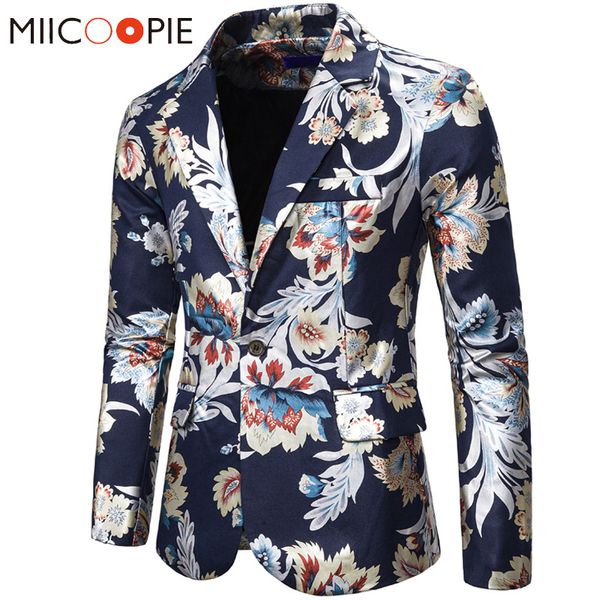 

single button printed floral blazer luxury formal slim fit wedding party jacket suit men hombre white black navy kg-71