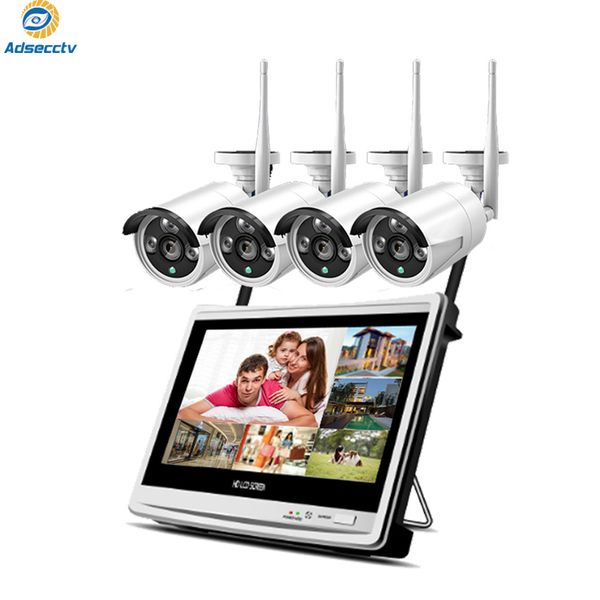 

4ch wireless camera kits real plug and play 12.5 inch lcd screen monitor video survillance set ip wifi security nvr system as-nvk704h
