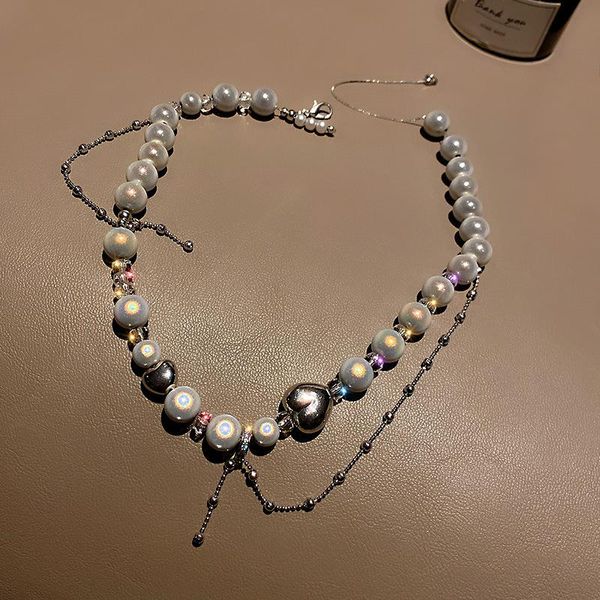

chokers 2021 punk imitation pearl love heart clavicle chain necklaces for women vintage fashion charm necklace y2k jewelry 90s gifts, Golden;silver