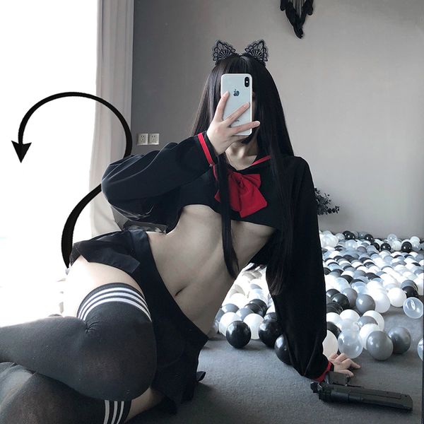 

ingerie anime cospay costume jk uniform kwaii oita mini skirt erotic roepay set student saior with red bow, Red;black
