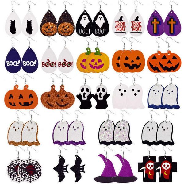 

halloween earrings creative pumpkin bat ghost skull sequins print simple teardrop earring vintage fashion jewelry party gift decorations 496, Red;brown