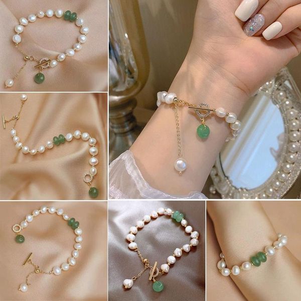 

bangle elegant baroque irregular simulated pearl beaded bracelet with golden chain crystal for women jewelry girl birthday, Black
