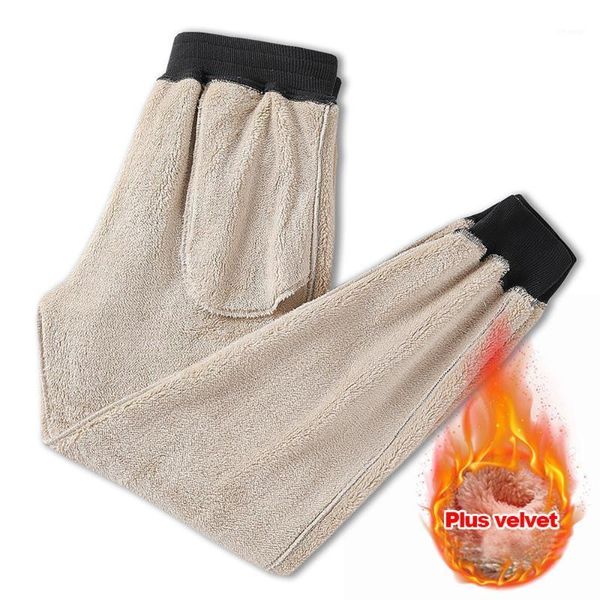 

men's pants warm winter men fleece lined fur dtrack casual trousers sweatpants joggers plus size 8xl, Black