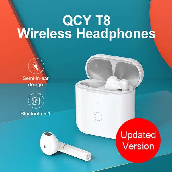 

qcy t8 wireless sport headphones bluetooth v5.1 semi-in-ear earphones met type-c interface app custom