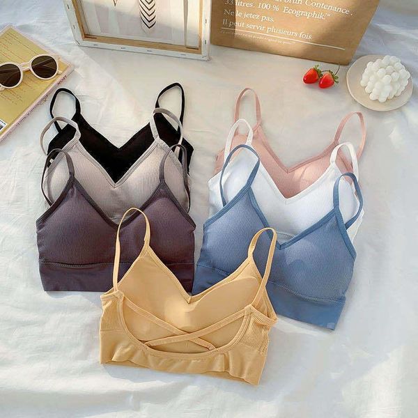 

women's tanks & camis solid color big u crossover crop seamless inner underwear close-fitting detachable padded camisole female sports, White