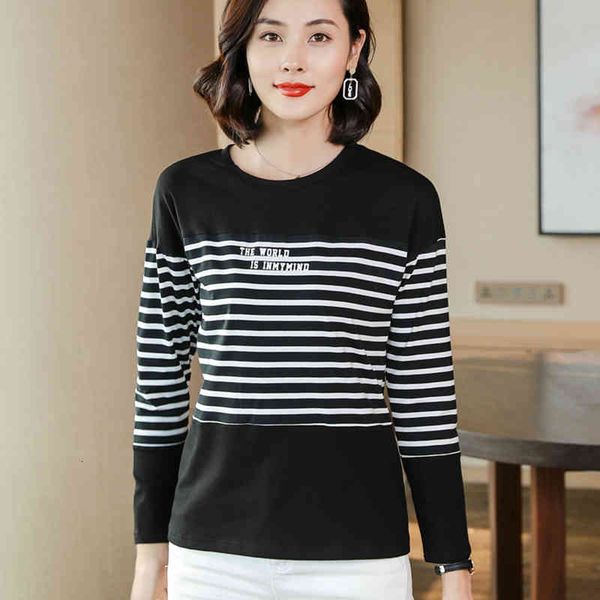 

women's t-shirt shintimes black and white full sleeve striped t shirt women fall vogue cotton tshirt korean clothes plus size wq40