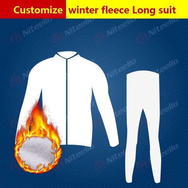 

racing sets niteello factory customize cycling clothing personal design winter thermal fleece long sleeve jersey + pants bike team logo wear, Black;blue