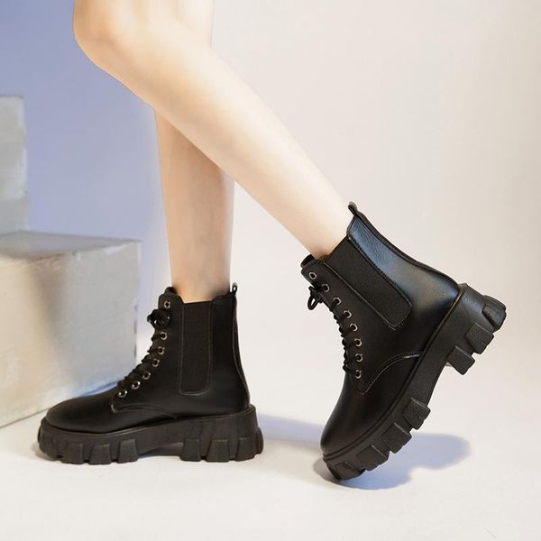 

boots women's short black lace up ankle boot shoes woman fashion thick bottom motorcycle ladies footwear 2021 winter