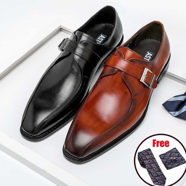 

dress shoes phenkang men italian monk genuine leather pointed toe buckle mens oxford brogues wedding platform1, Black