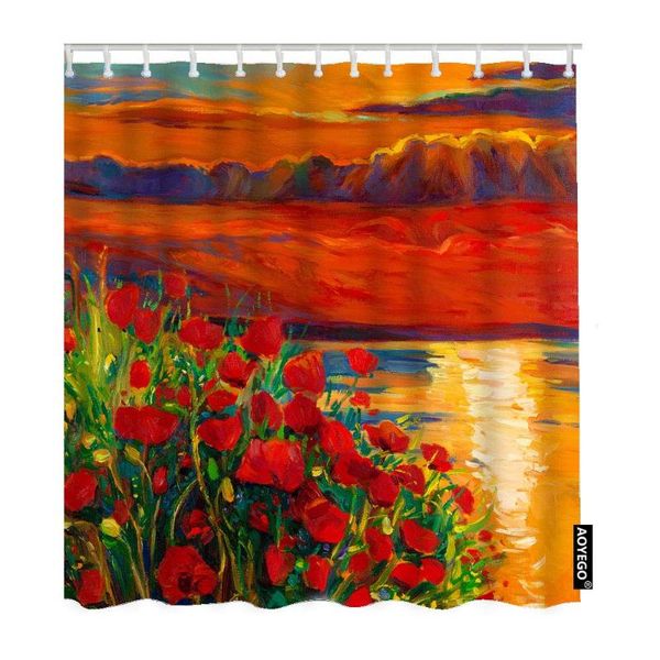 

floral long shower curtain with hooks sunset ocean leaf botanical nature oil beach brush beautiful plant fabric curtains
