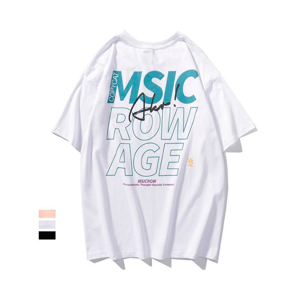 

spring and summer youth men's casual short sleeve letter printed cotton t-shirt student sports loose tee, White;black