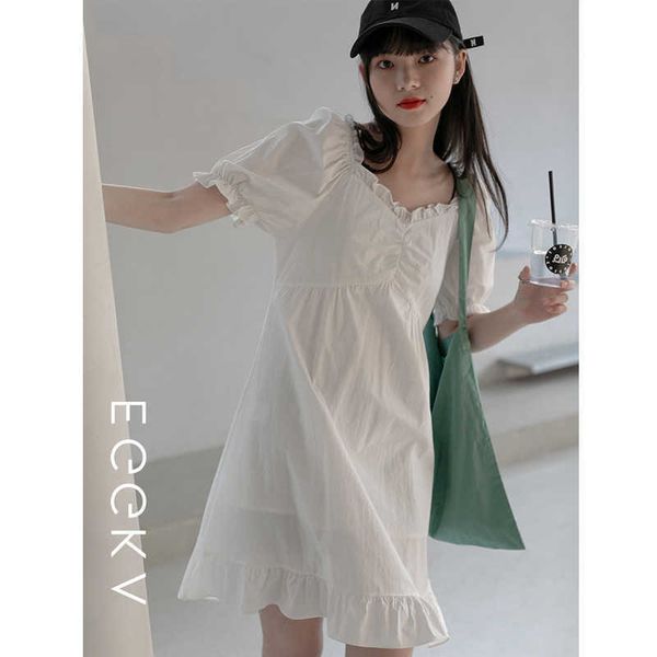 

bubble sleeve eggka dress small woman 2021 spring loose and thin skirt design, Black