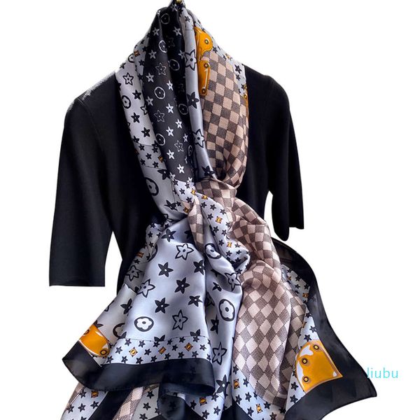 

new silk forging decoration national plain weave imitation silk scarf female four seasons universal female, Blue;gray