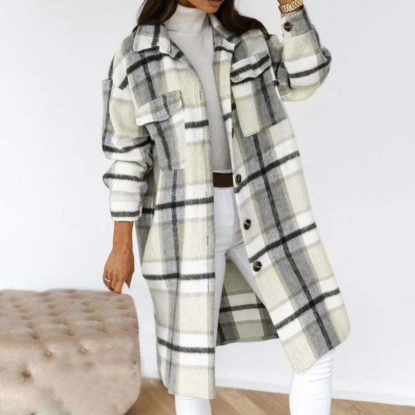 

women's jackets 2021 spring long thin checked women jacket retro plaid coat oversized female streetwear windbreaker outfits overcoat, Black;brown